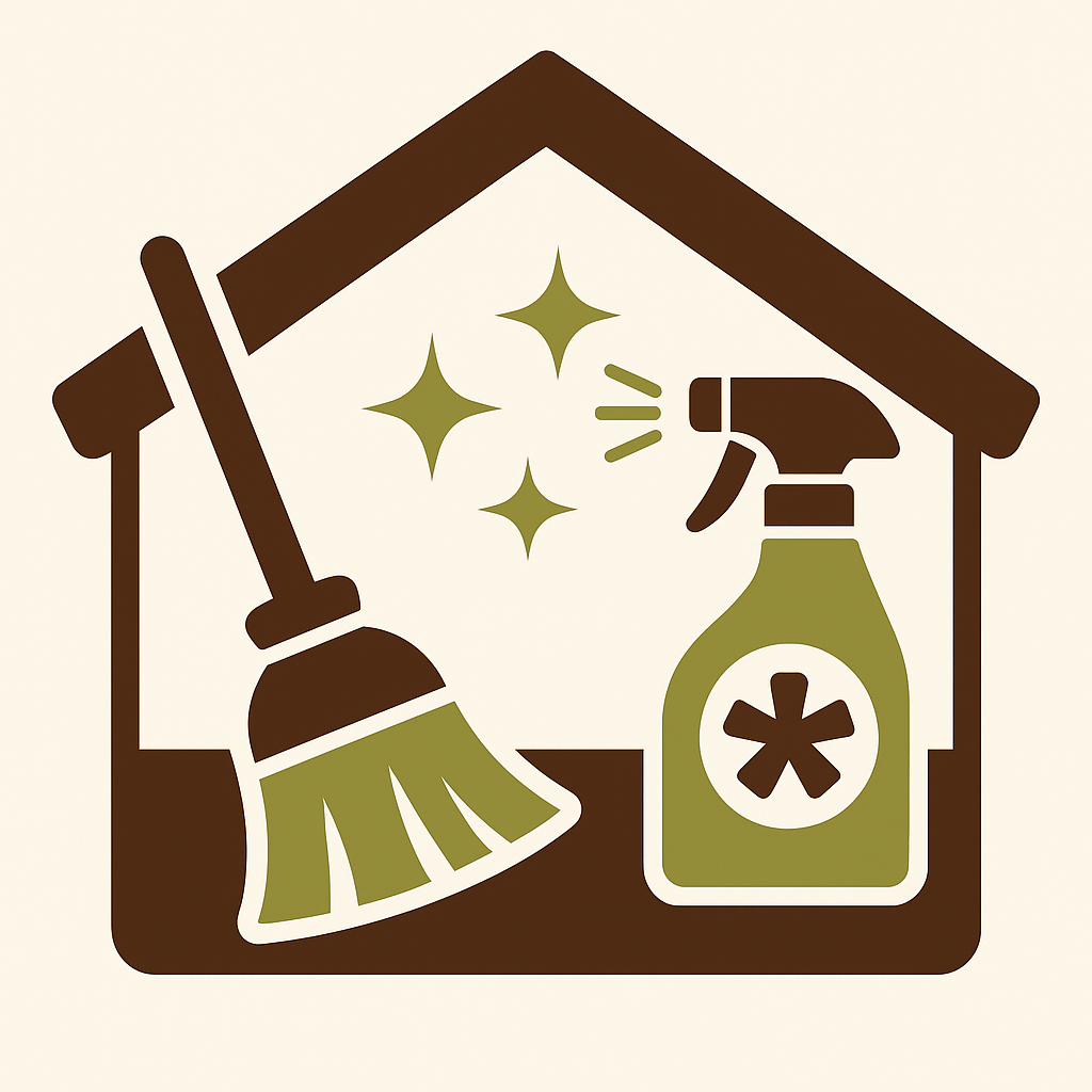 An attic scene with a broom, spray bottle, and sparkle effects