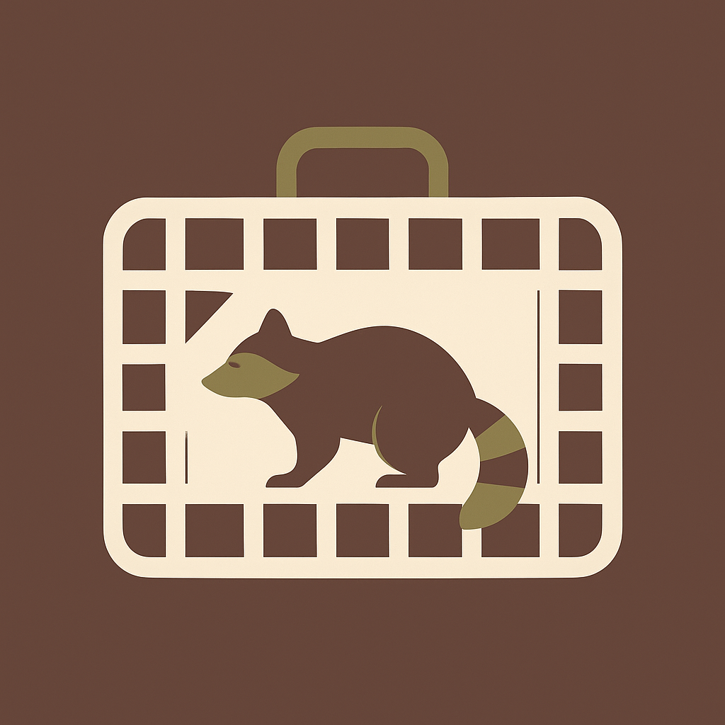 A cage trap with a raccoon silhouette